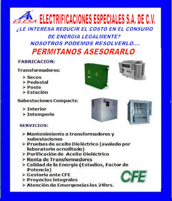 Venta y reparacion de transformadores y subestaciones electricas